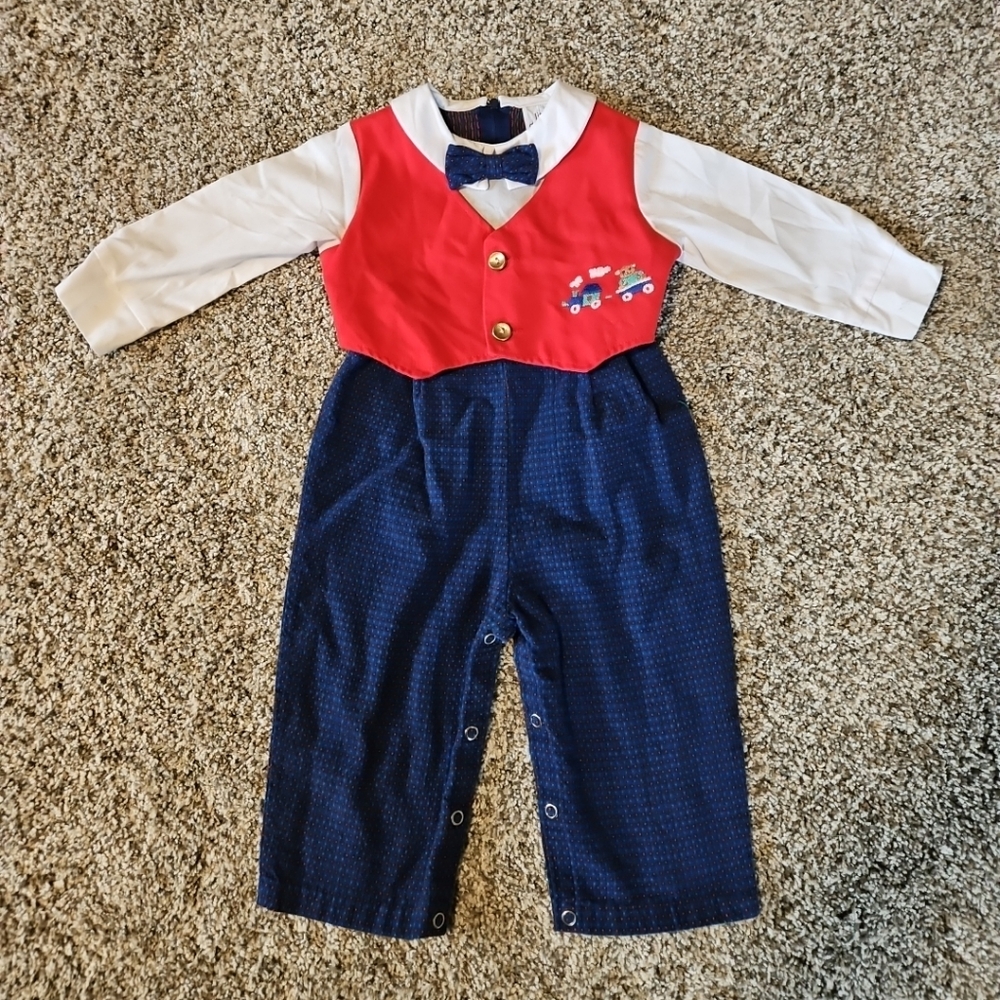 Vintage New Goodies Outfit Boys Size 18m Red Vest Suit Plaid JC Penny